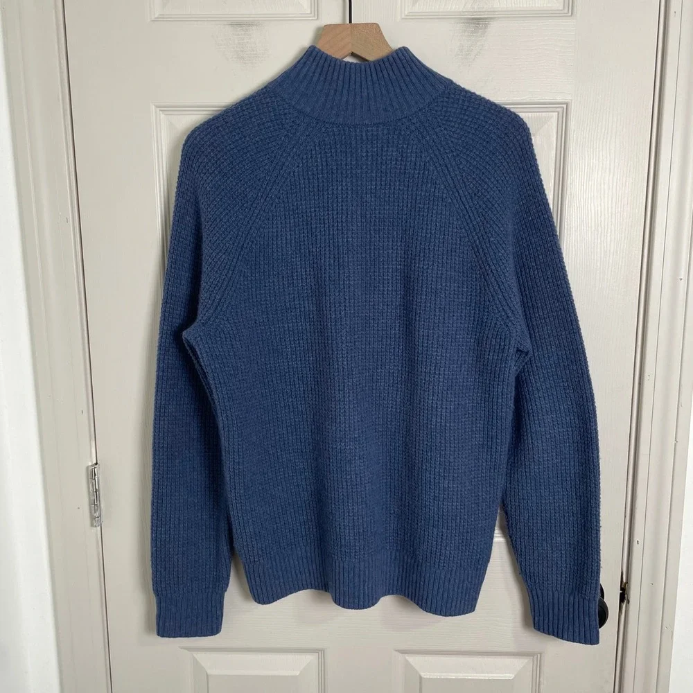 Banana Republic Sweater Men M Blue Wool Blend Waffle Knit Mock Neck Old Money
